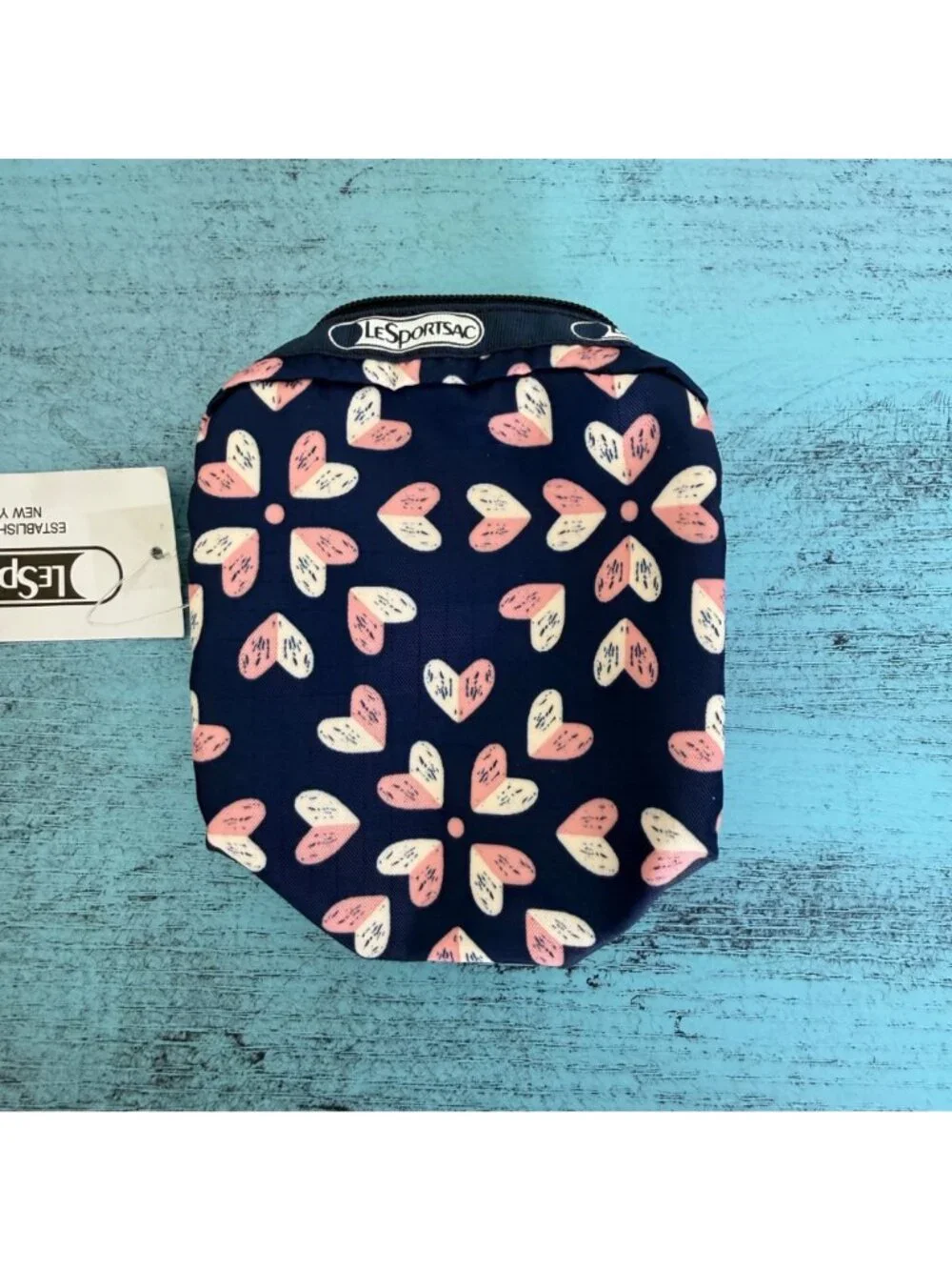 LeSportsac 3-Piece Cosmetic Bag Set In Heartburst Navy Pattern NWT